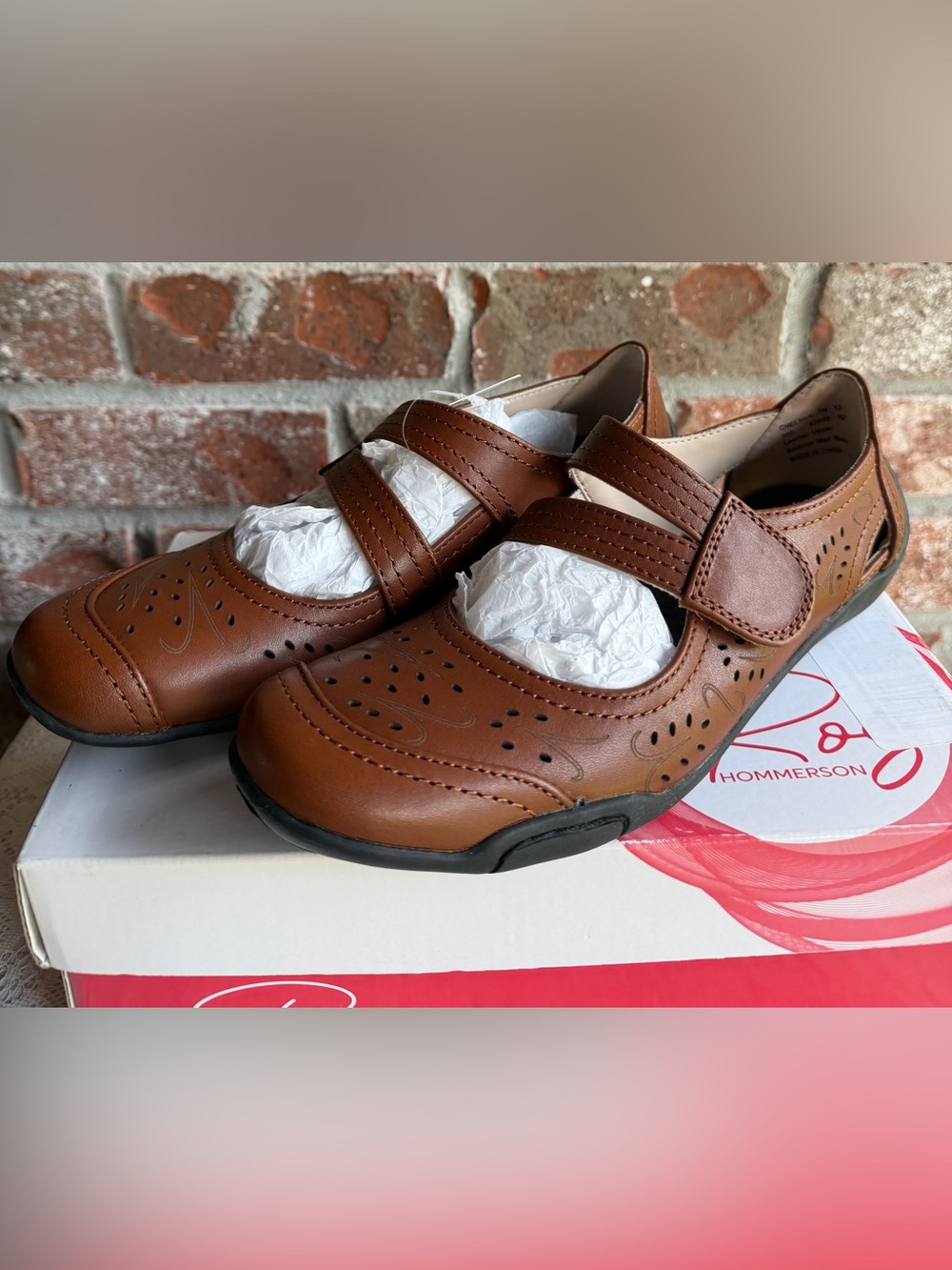 NEW- Ros Hommerson Chelsea Mary Jane Flats in a rich brown/tan leather.
